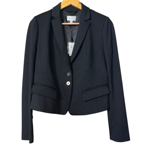 MILLY Fallon knit Blazer black Cropped small new $395 - Picture 1 of 11